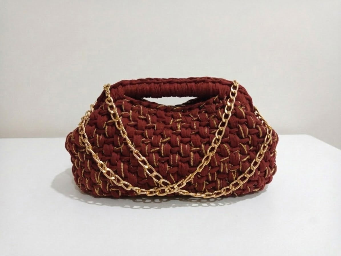 Plum Luxury Crochet Bag with Chain