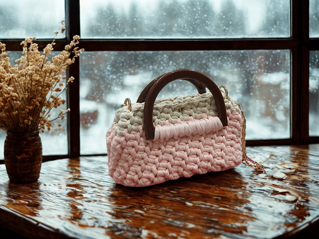 Pink Mini Bag with Wooden Handles