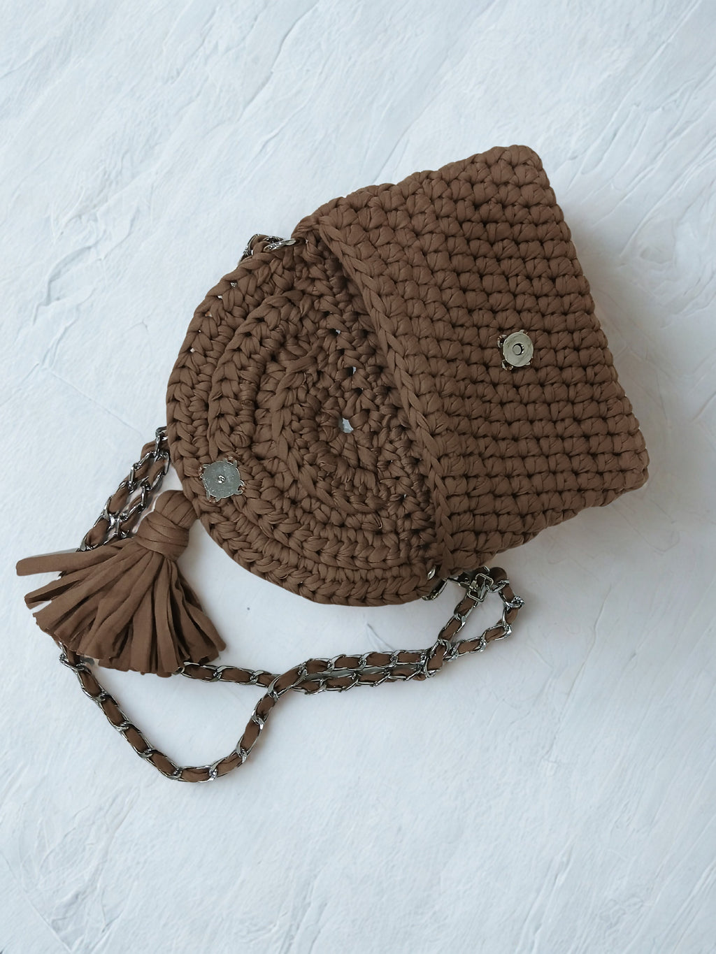 Brown Tshirt Yarn Crochet Clutch
