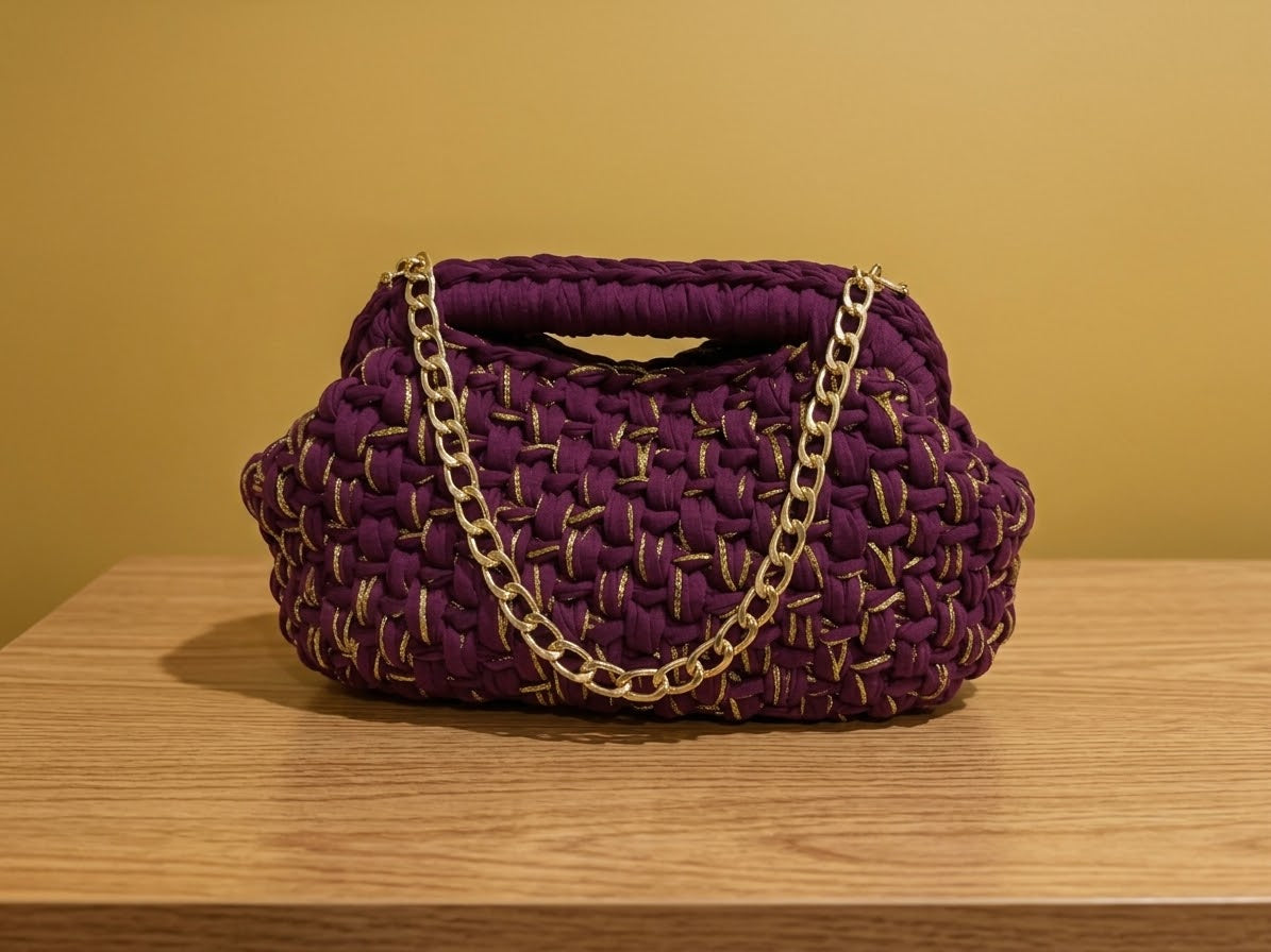 Plum Luxury Crochet Bag with Chain