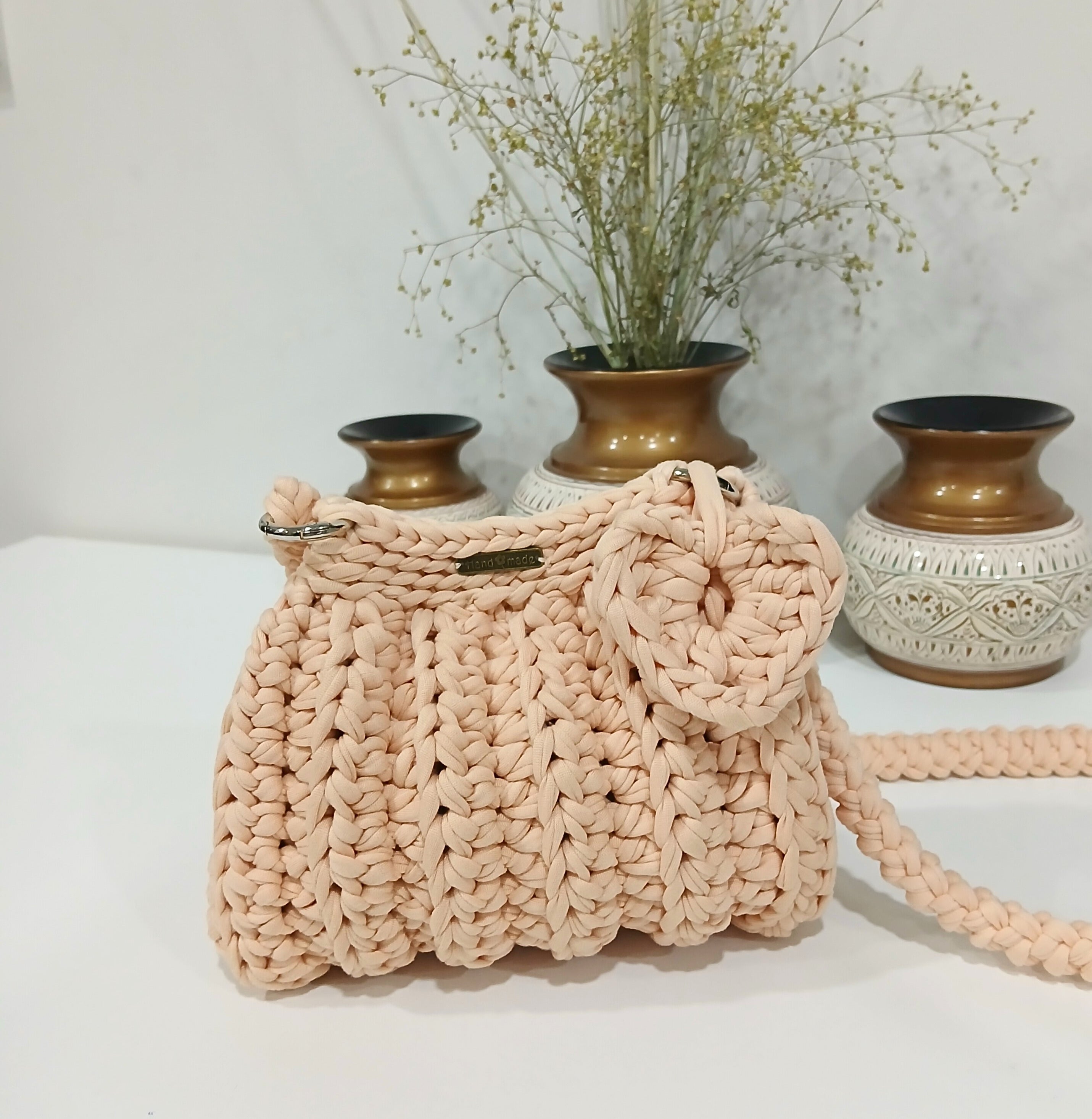 Beige Crossbody Bag Tshirt Yarn