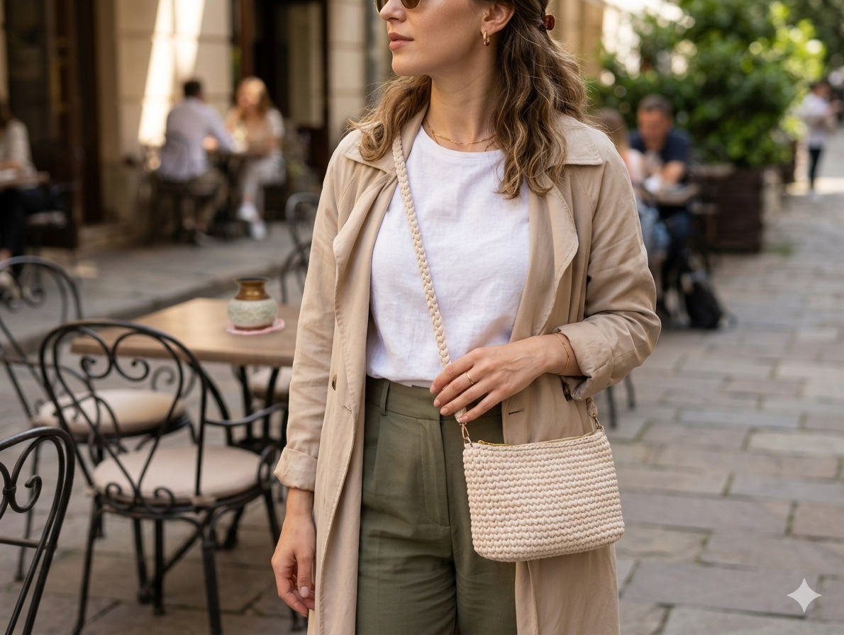 Beige Crochet Shoulder Bag with Woven straps