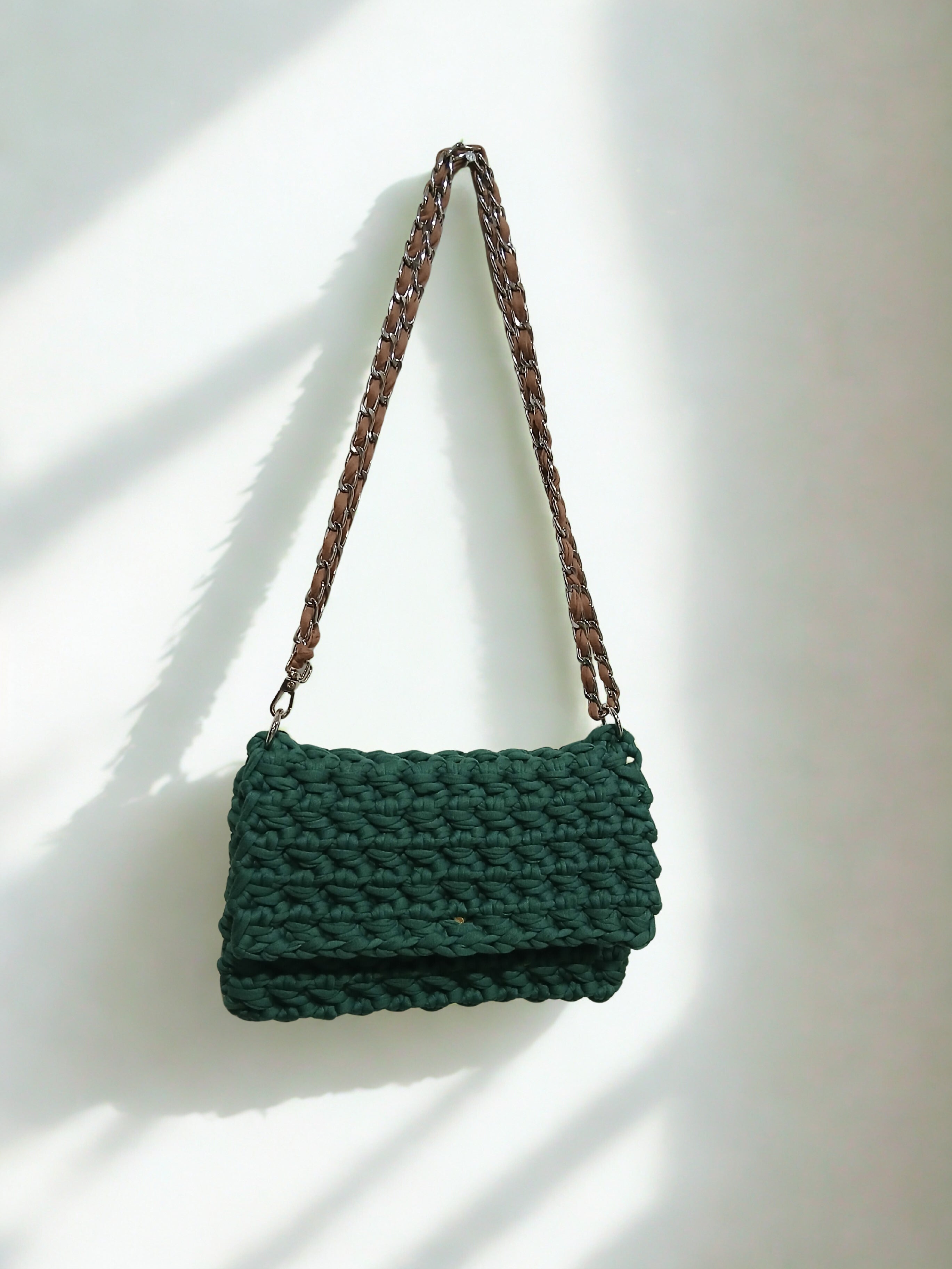 Green Tshirt Yarn Crochet Clutch
