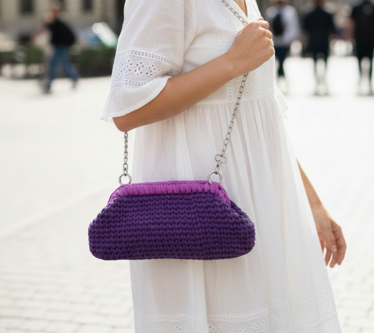 Purple Crochet Shoulder Bag
