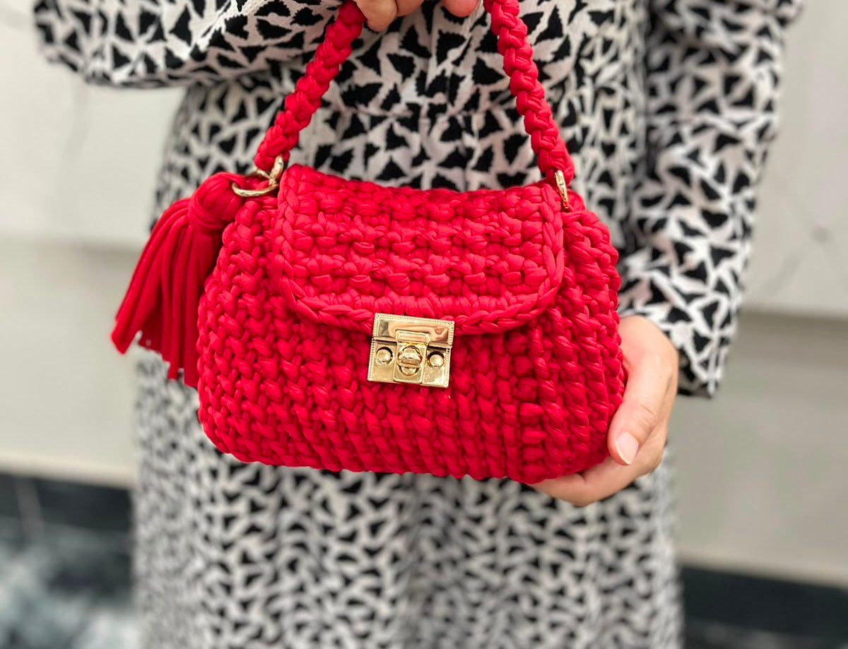 Red Tshirt Yarn Crochet Clutch