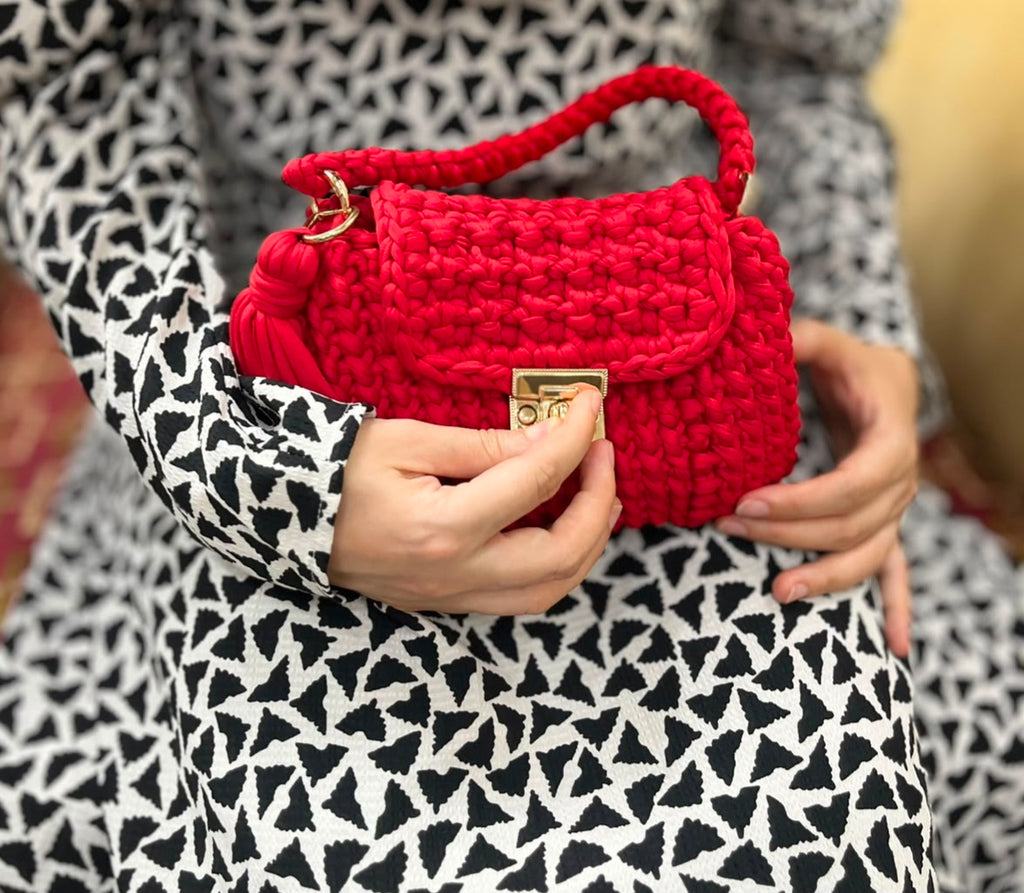 Red Tshirt Yarn Crochet Clutch