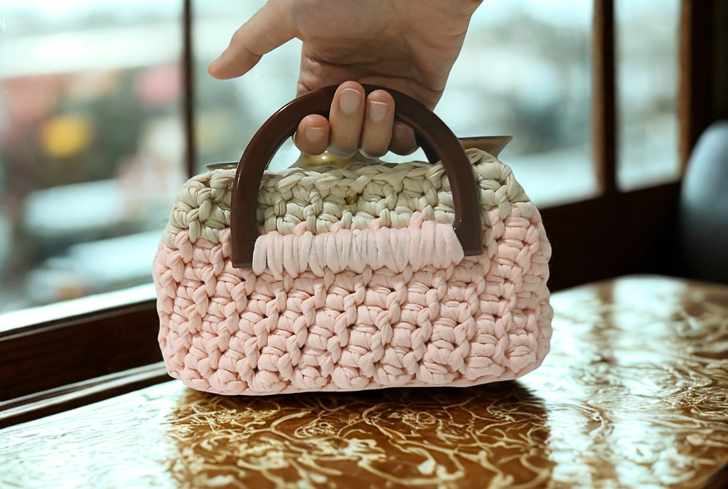 Pink Mini Bag with Wooden Handles