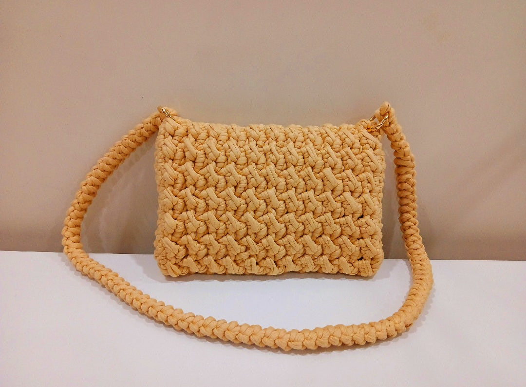 Beige Tshirt Yarn Crossbody Bag