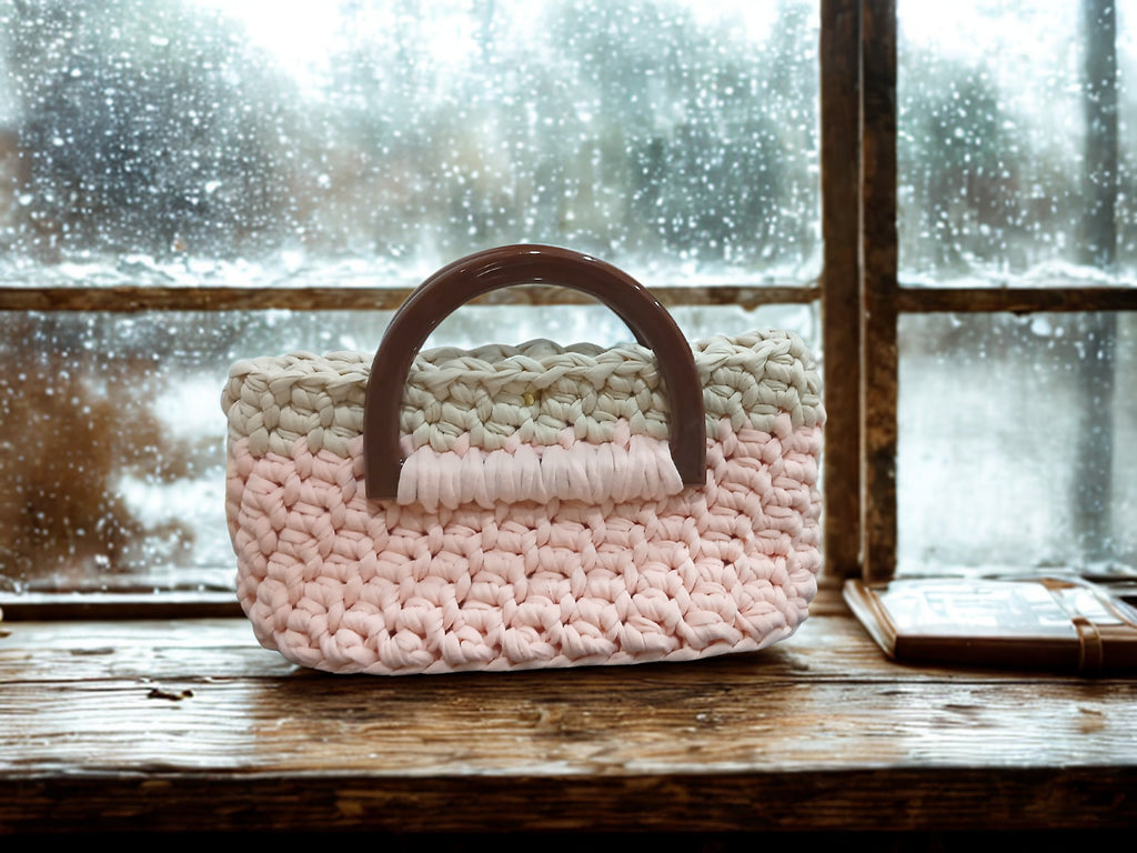 Pink Mini Bag with Wooden Handles