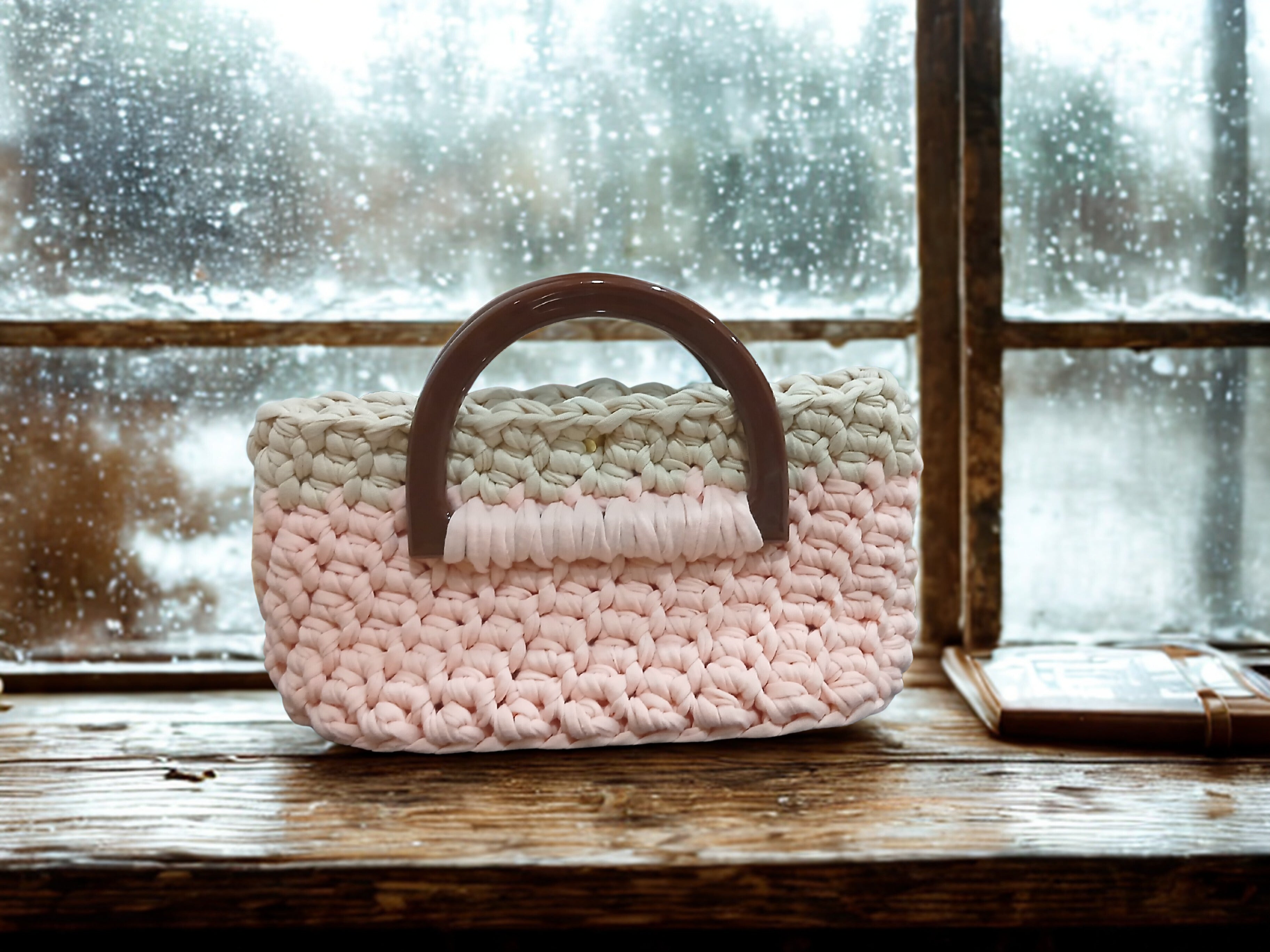 Pink Mini Bag with Wooden Handles