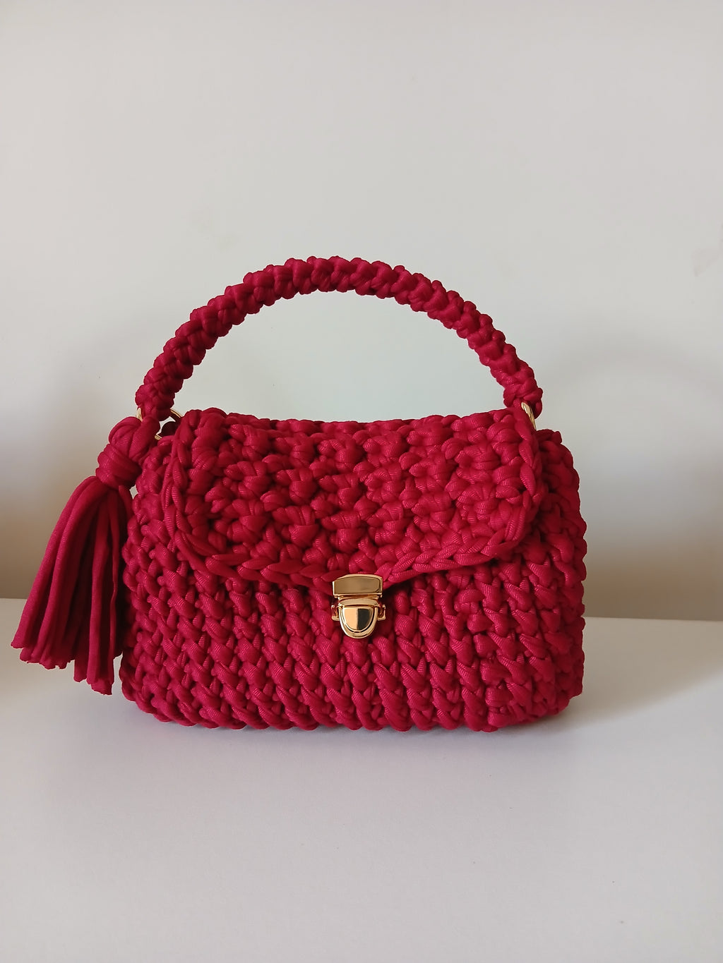 Deep Red Tshirt Yarn Mini Clutch Bag