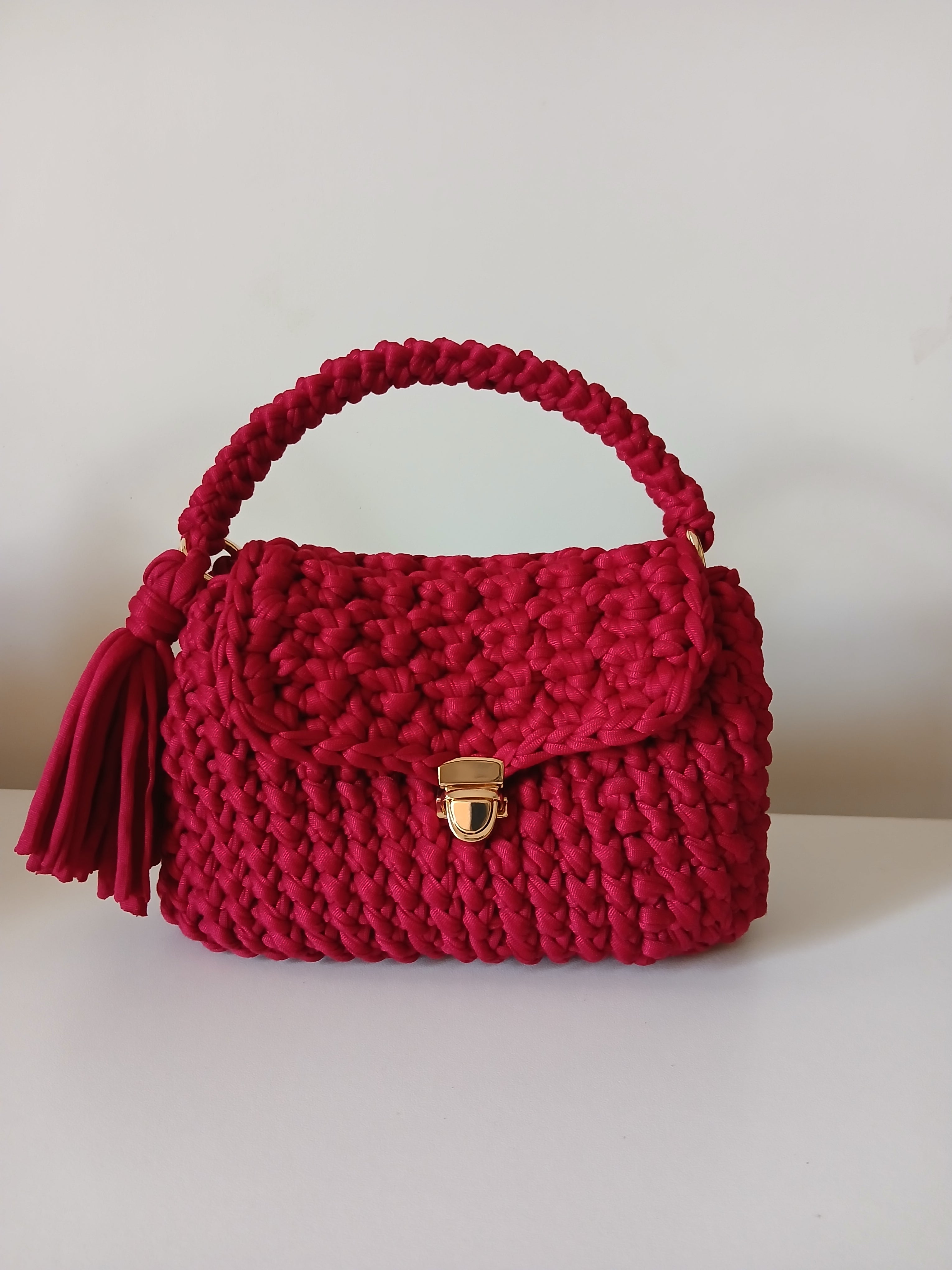 Deep Red Tshirt Yarn Mini Clutch Bag