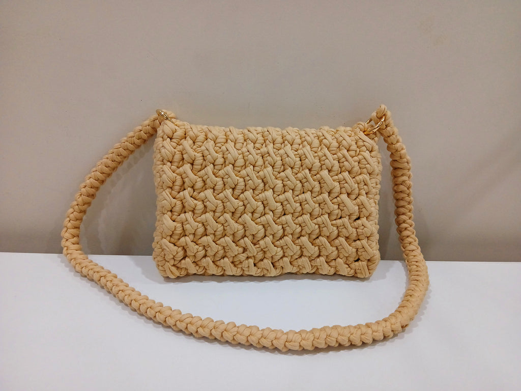Beige Tshirt Yarn Crossbody Bag