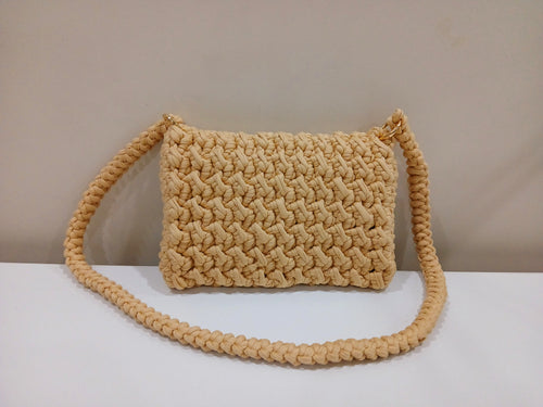 Beige Tshirt Yarn Crossbody Bag