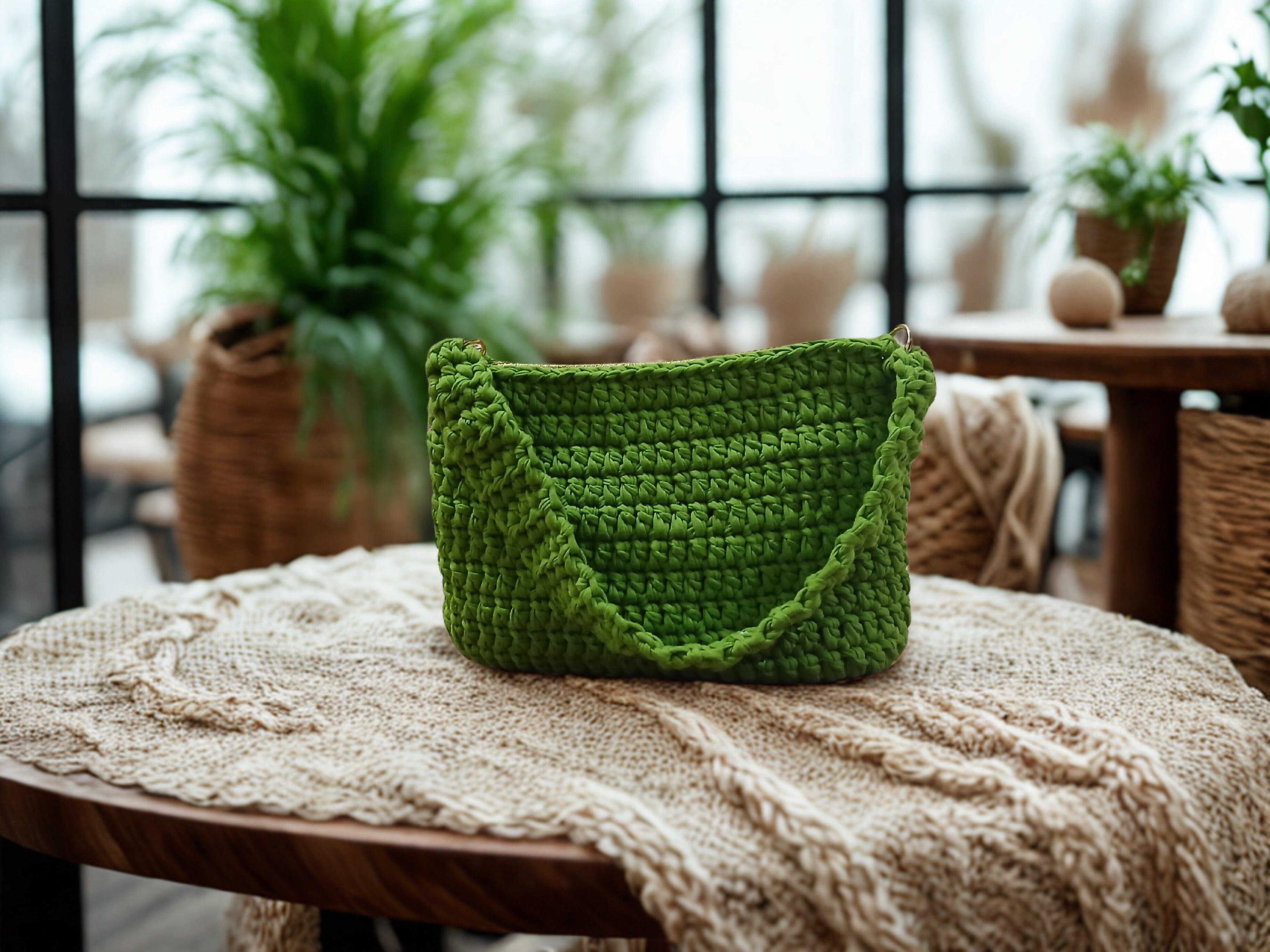 Green Tshirt Yarn Shoulder Bag