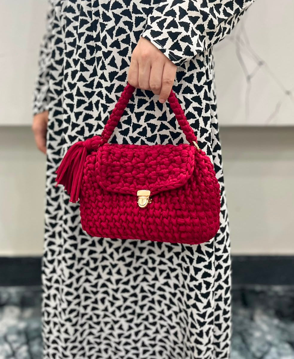 Deep Red Tshirt Yarn Mini Clutch Bag