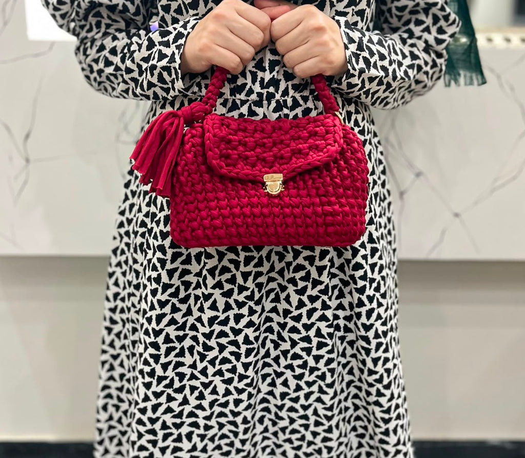 Deep Red Tshirt Yarn Mini Clutch Bag