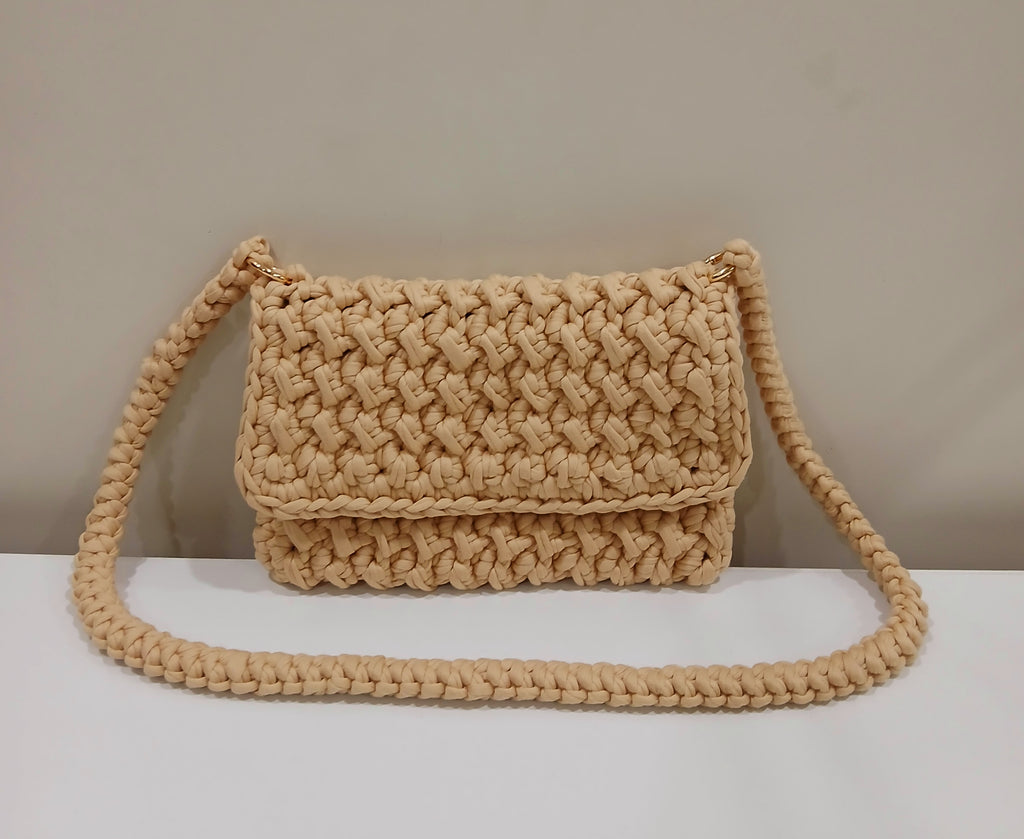 Beige Tshirt Yarn Crossbody Bag