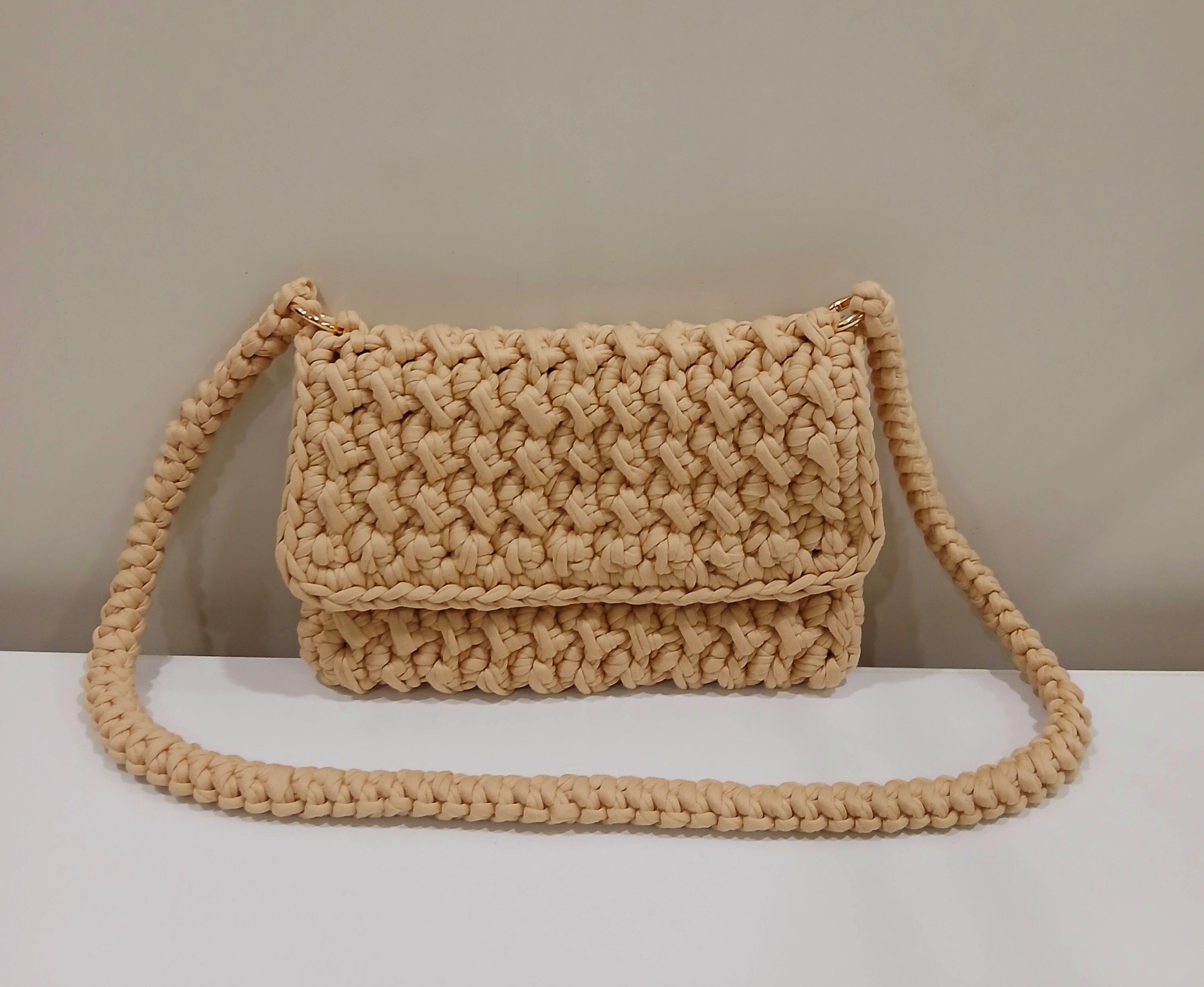 Beige Tshirt Yarn Crossbody Bag