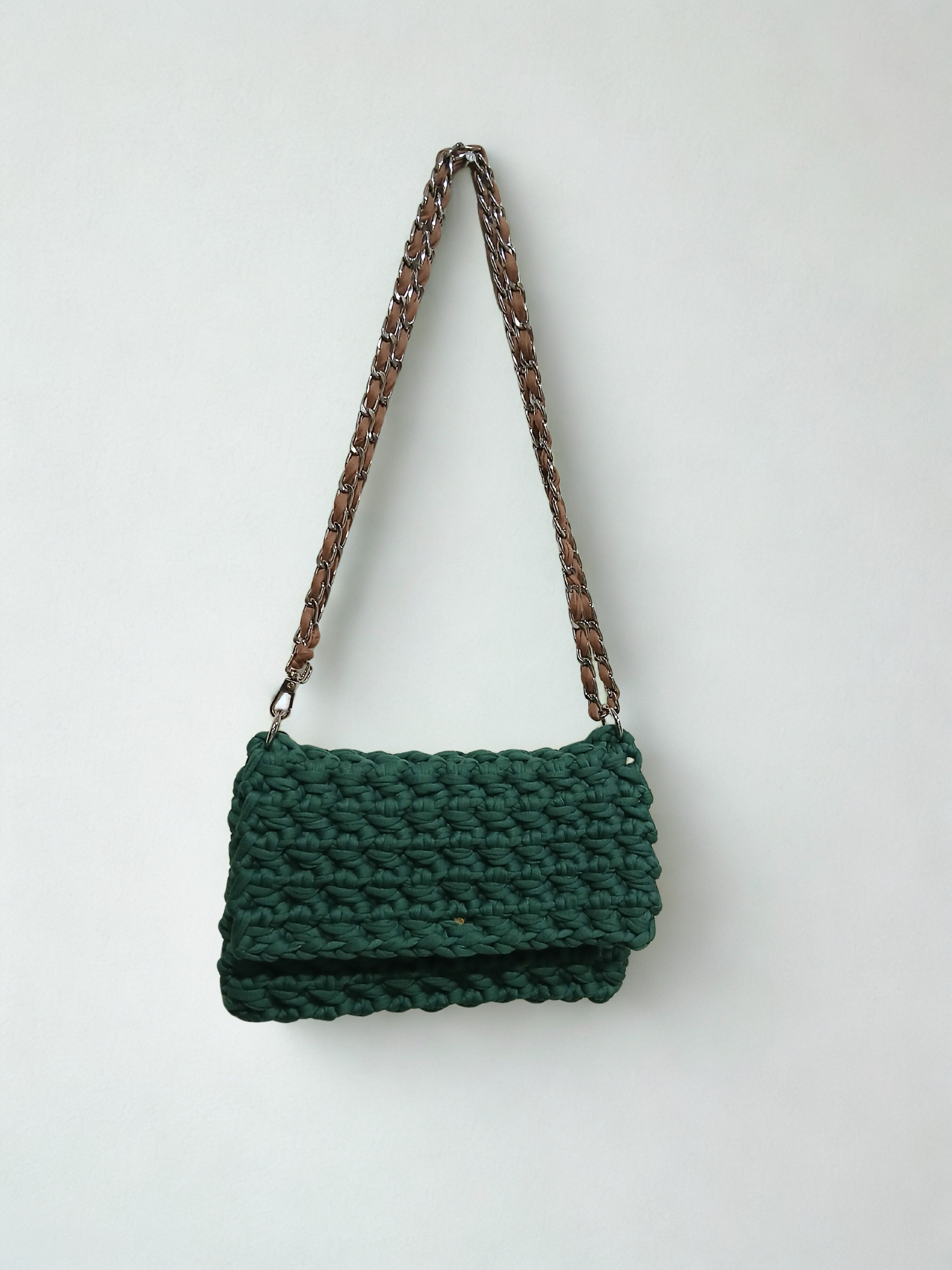 Green Tshirt Yarn Crochet Clutch
