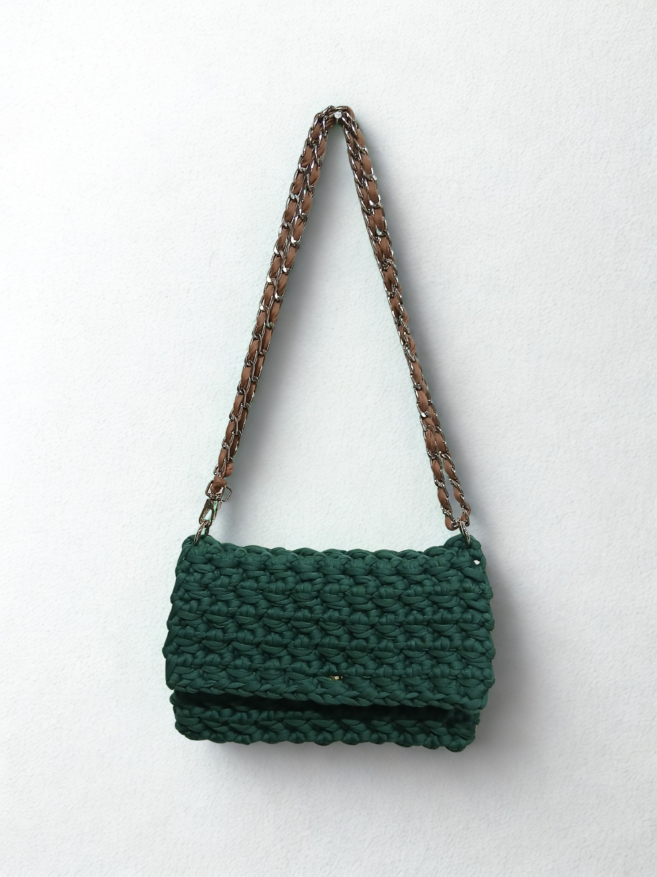 Green Tshirt Yarn Crochet Clutch