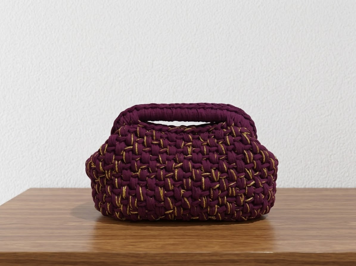 Plum Luxury Crochet Bag with Chain