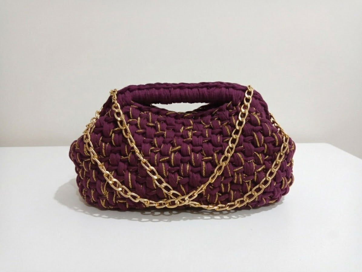 Plum Luxury Crochet Bag with Chain