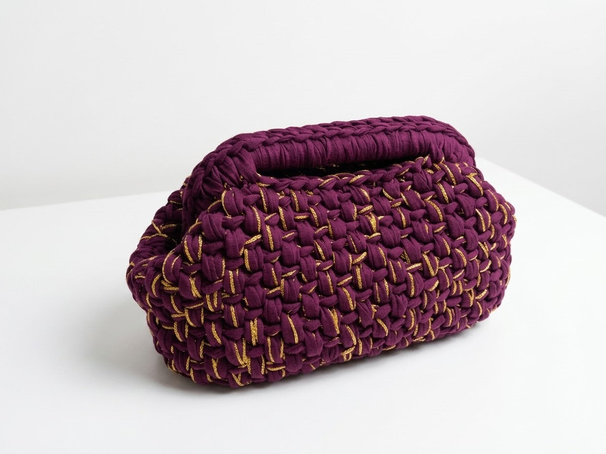 Plum Luxury Crochet Bag with Chain