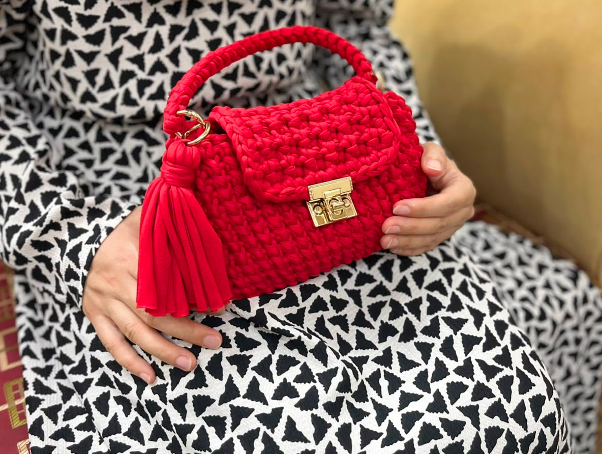 Red Tshirt Yarn Crochet Clutch