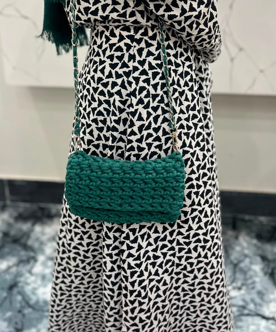 Green Tshirt Yarn Crochet Clutch