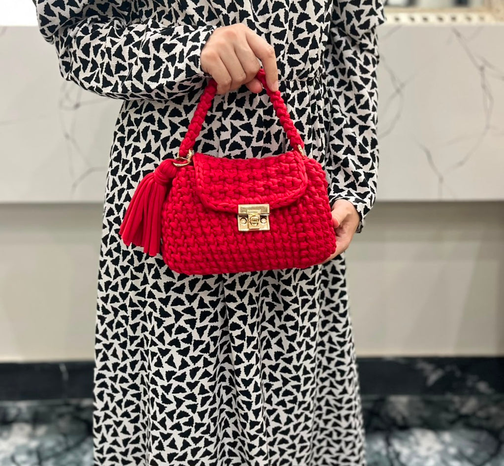 Red Tshirt Yarn Crochet Clutch
