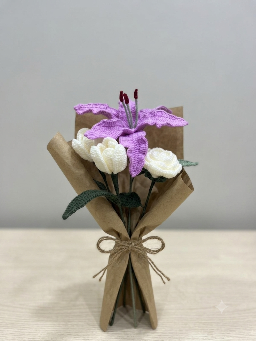Lilly and Tulip Crochet Flower Bouquet