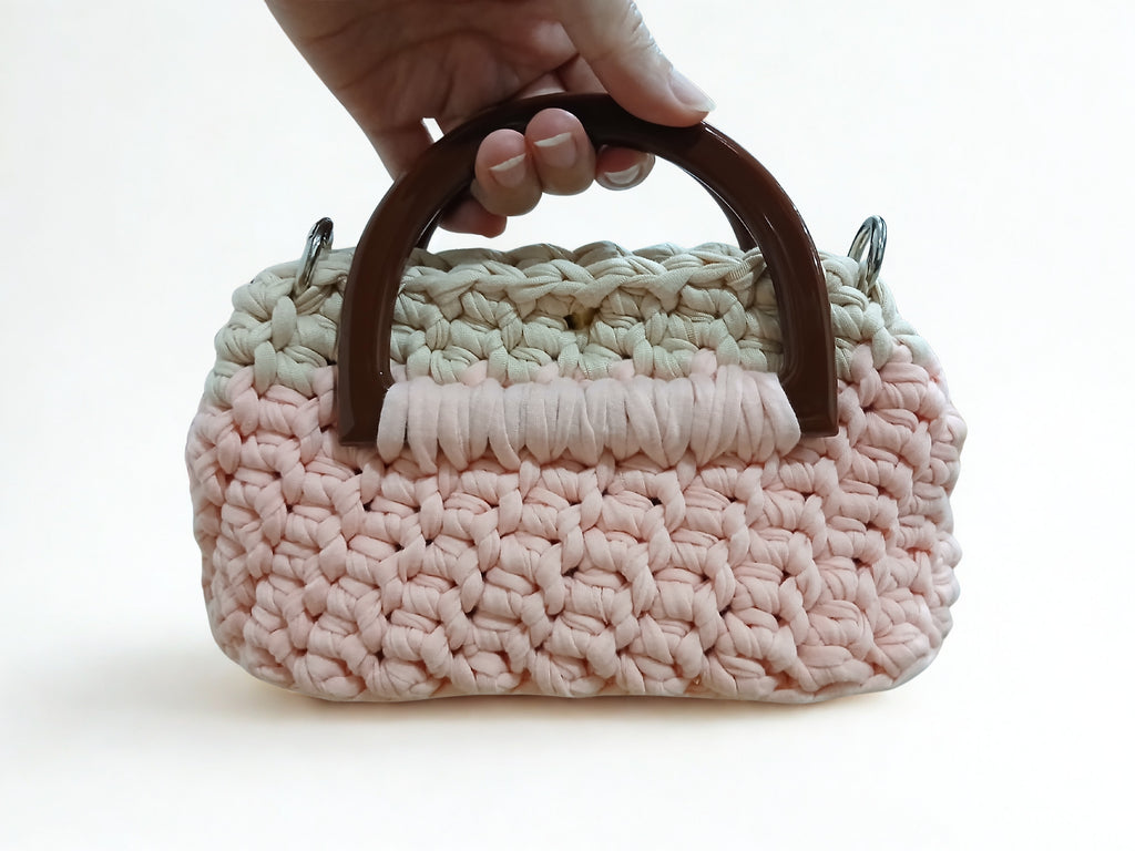 Pink Mini Bag with Wooden Handles