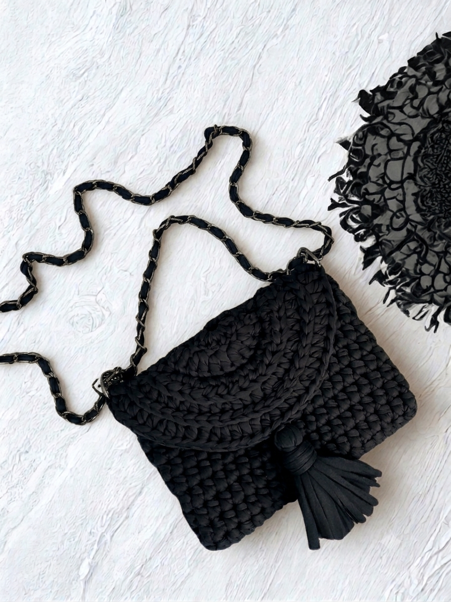 Brown Tshirt Yarn Crochet Clutch