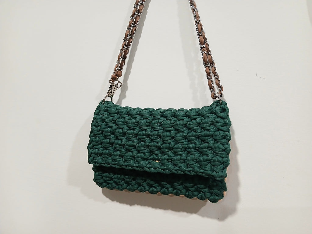 Green Tshirt Yarn Crochet Clutch