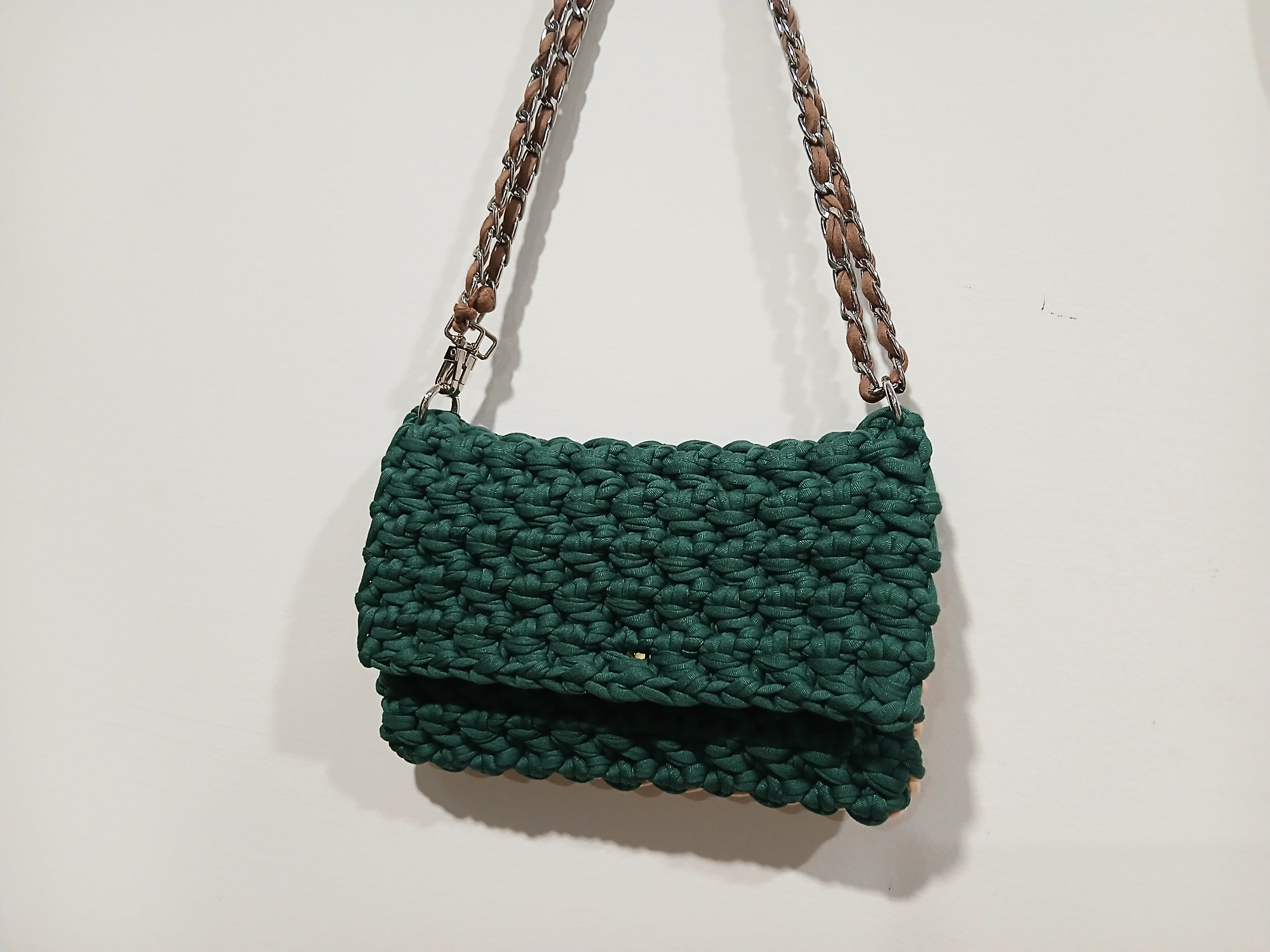 Green Tshirt Yarn Crochet Clutch