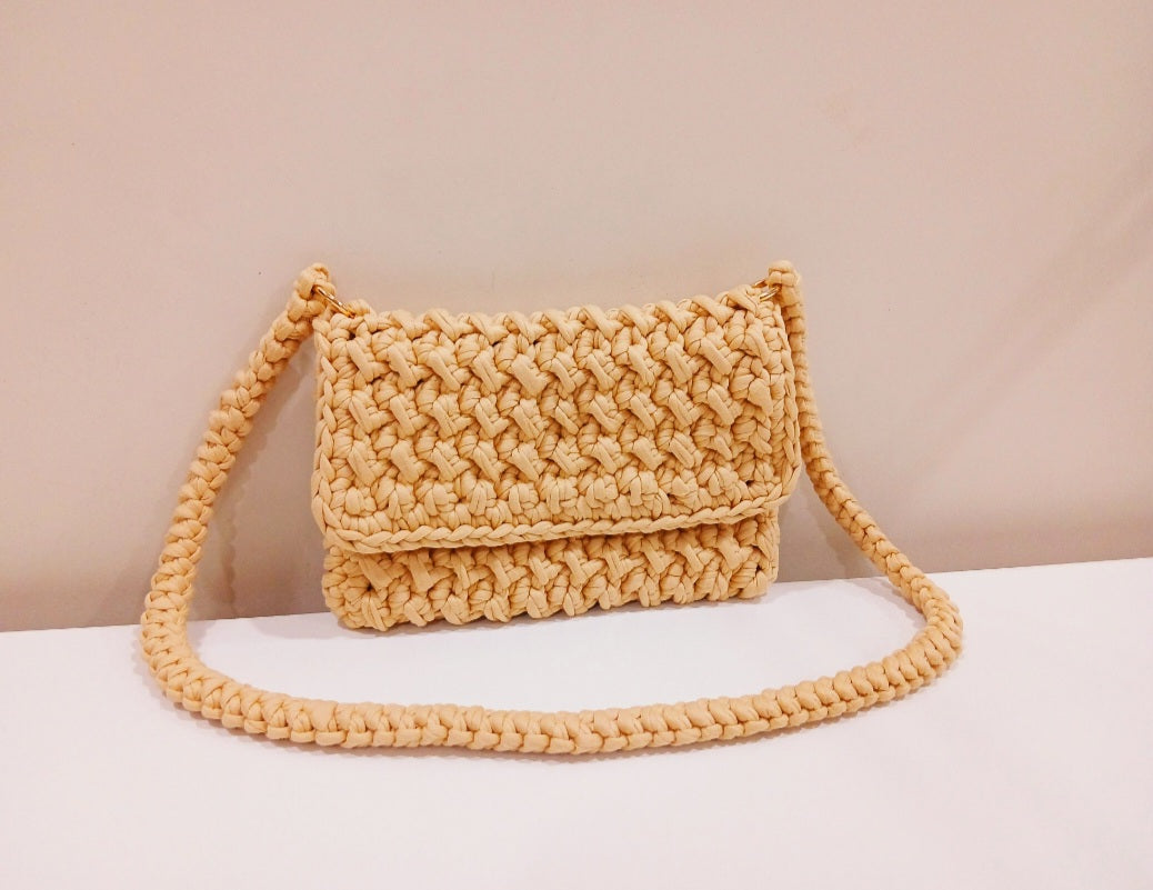 Beige Tshirt Yarn Crossbody Bag