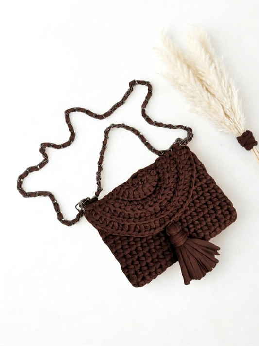 Brown Tshirt Yarn Crochet Clutch