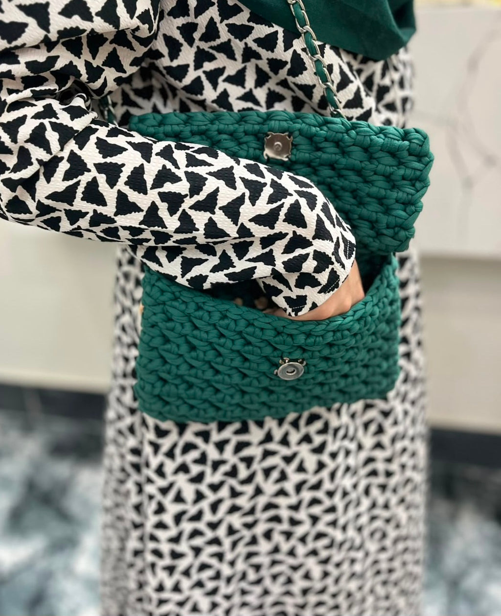 Green Tshirt Yarn Crochet Clutch