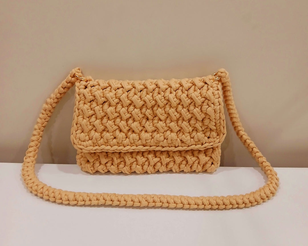 Beige Tshirt Yarn Crossbody Bag