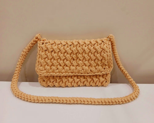 Beige Tshirt Yarn Crossbody Bag