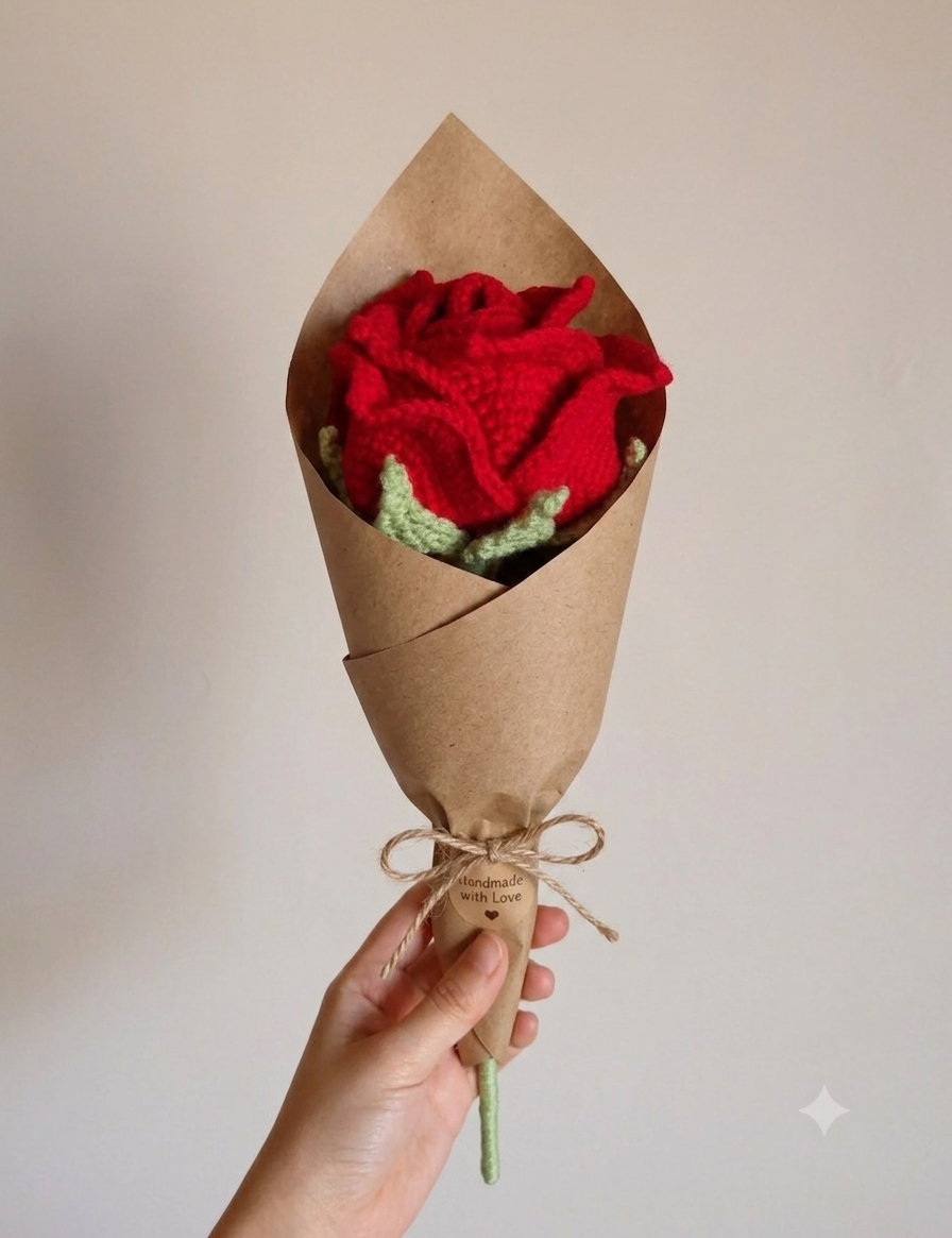 Red Rose Crochet Flower