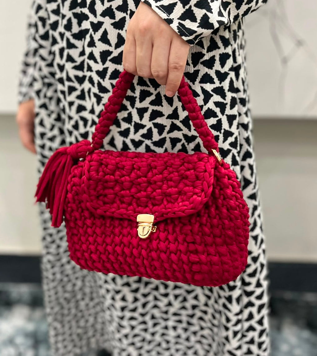 Deep Red Tshirt Yarn Mini Clutch Bag